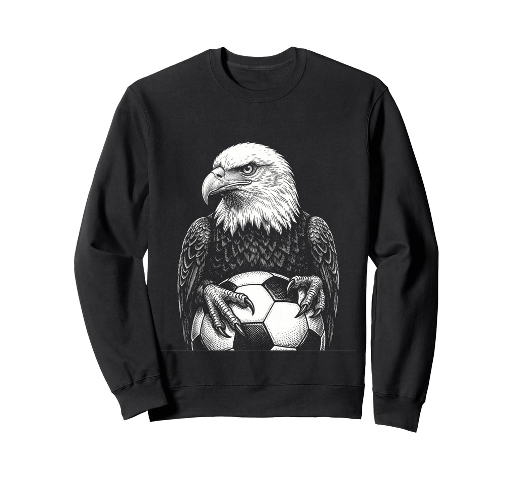 Black White Soccer Fan Bald Eagle Soccer Sweatshirt - Graphic Print Unisex - T-Shirt, Sweatshirt, Hoodie
