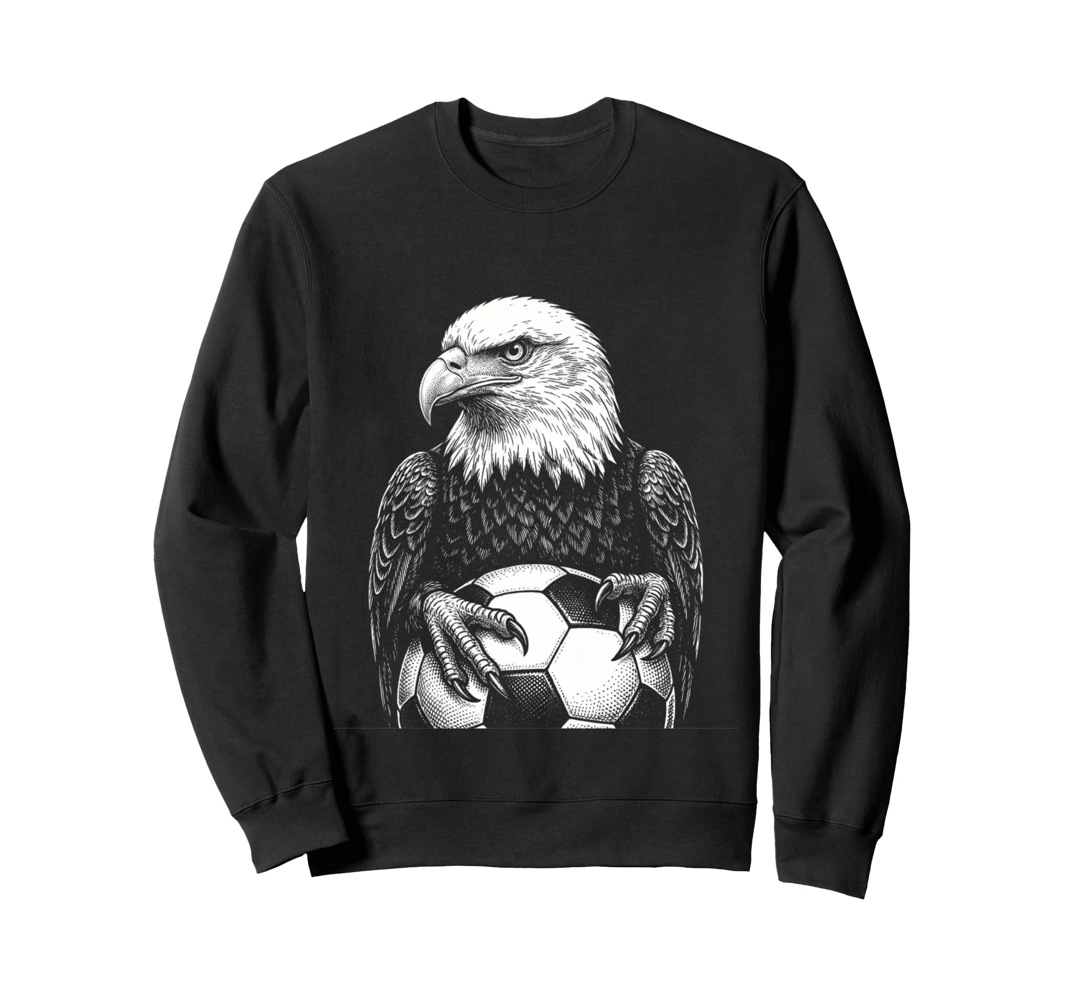 Black White Soccer Fan Bald Eagle Soccer Sweatshirt - Graphic Print Unisex - T-Shirt, Sweatshirt, Hoodie