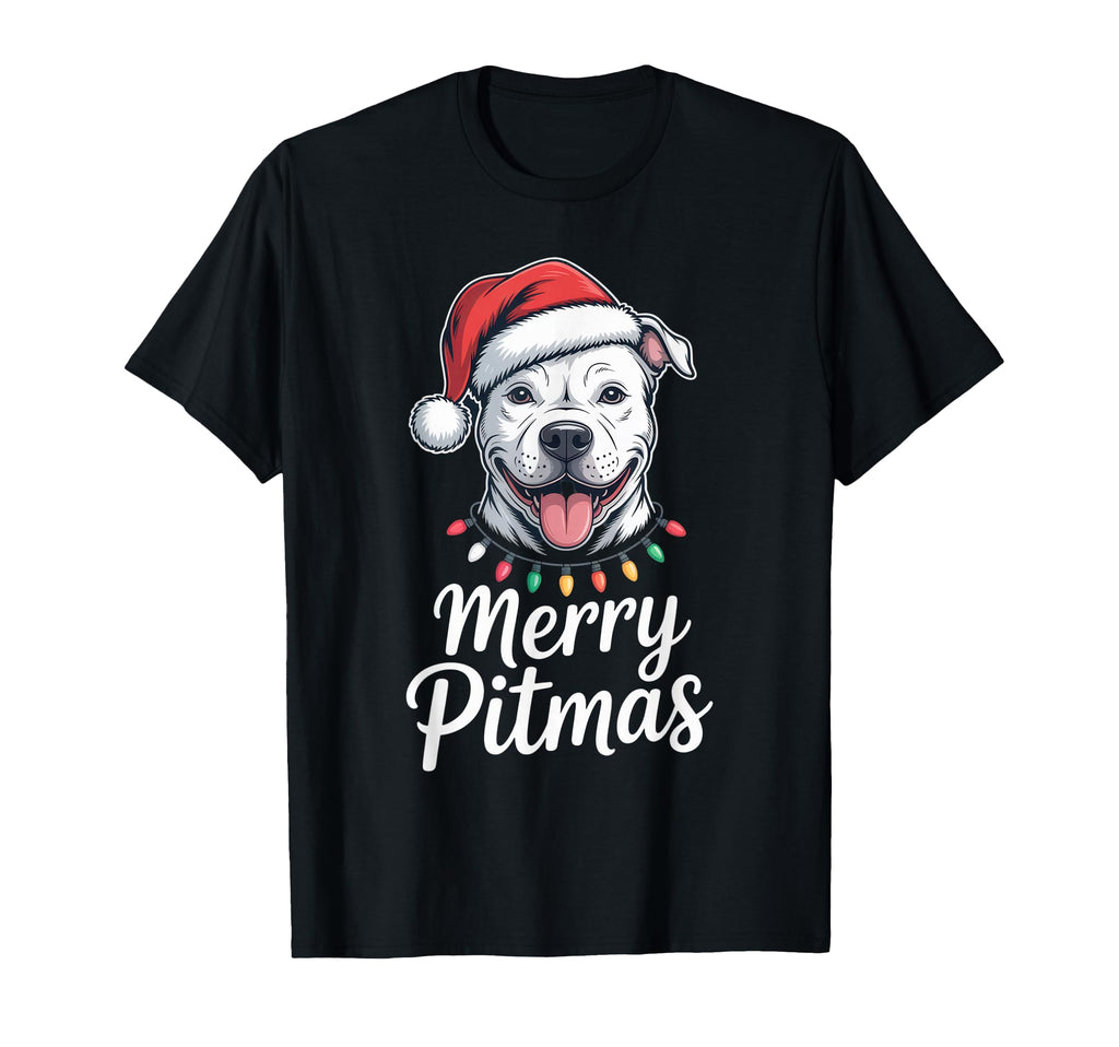 Merry Pitmas Pitbull Dog Lights T-Shirt - Casual Everyday Wear Unisex - T-Shirt, Sweatshirt, Hoodie