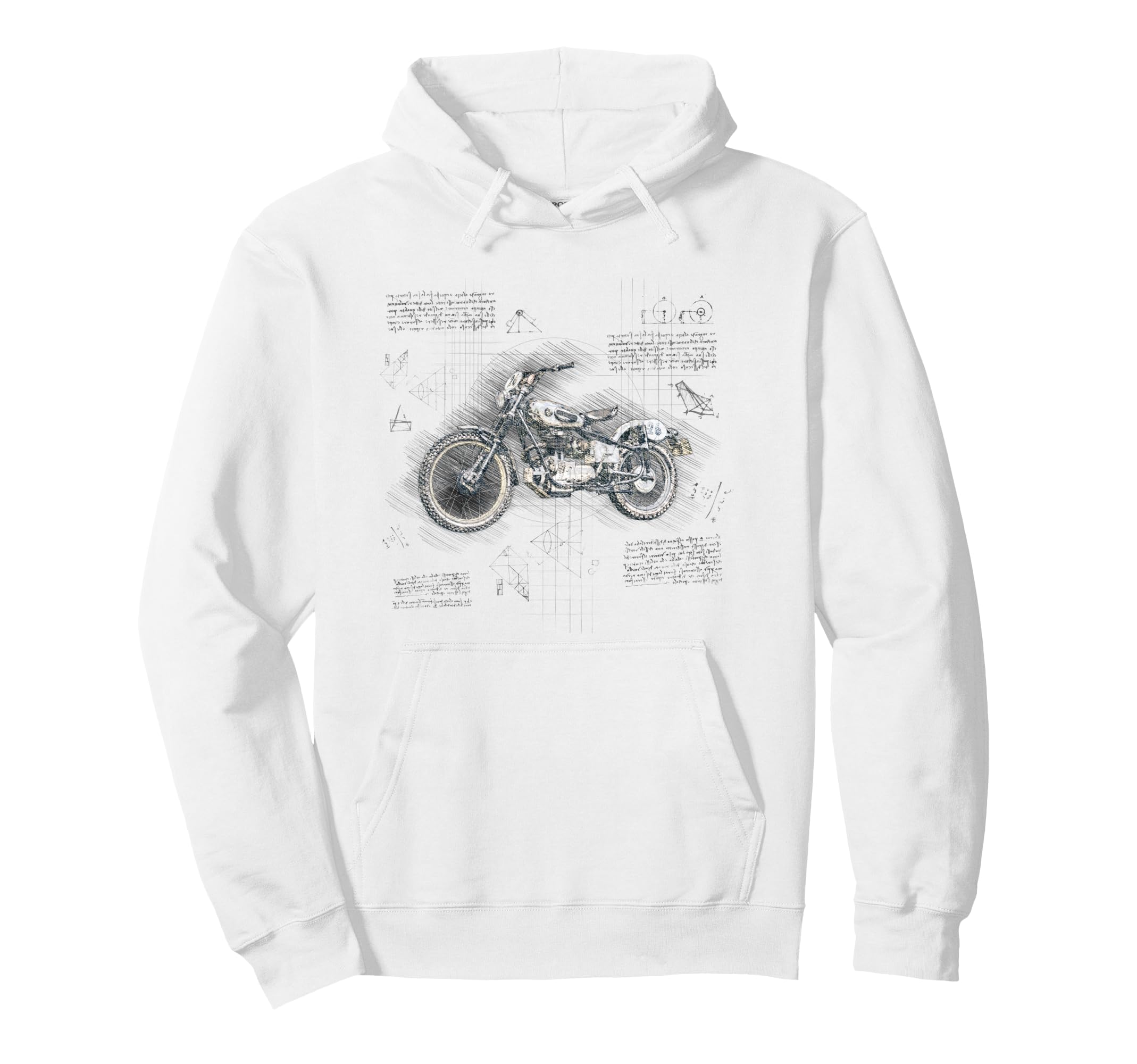 Motorbike Blueprint Motorcycle Bike Hoodie - Graphic Print for Adults - T-Shirt, Sweatshirt, Hoodie