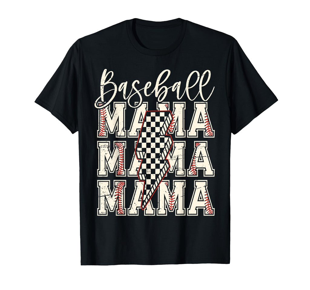 Checkered Baseball Mama Black White T-Shirt - Fun Novelty Design Men Women - T-Shirt, Sweatshirt, Hoodie