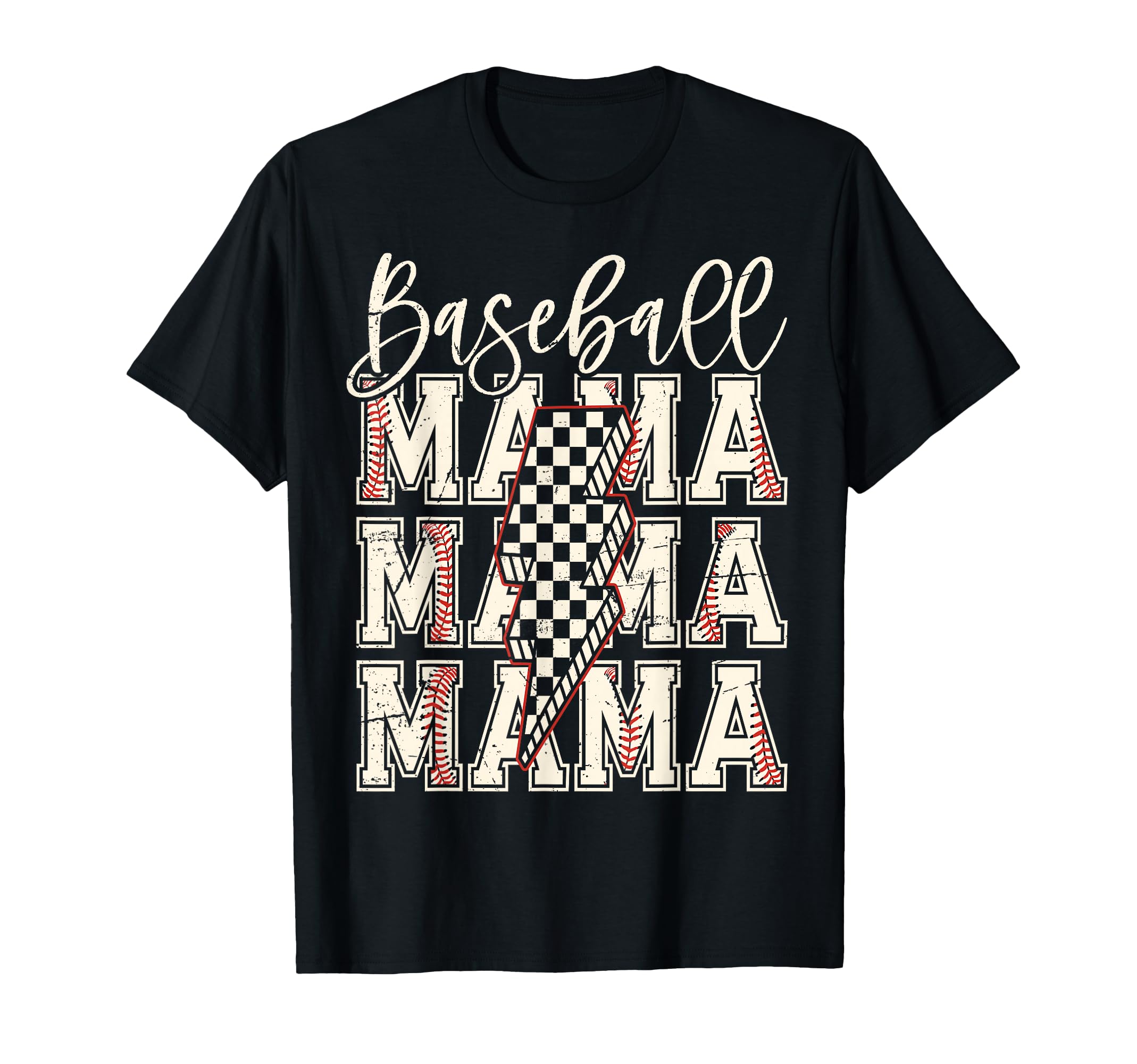 Checkered Baseball Mama Black White T-Shirt - Fun Novelty Design Men Women - T-Shirt, Sweatshirt, Hoodie