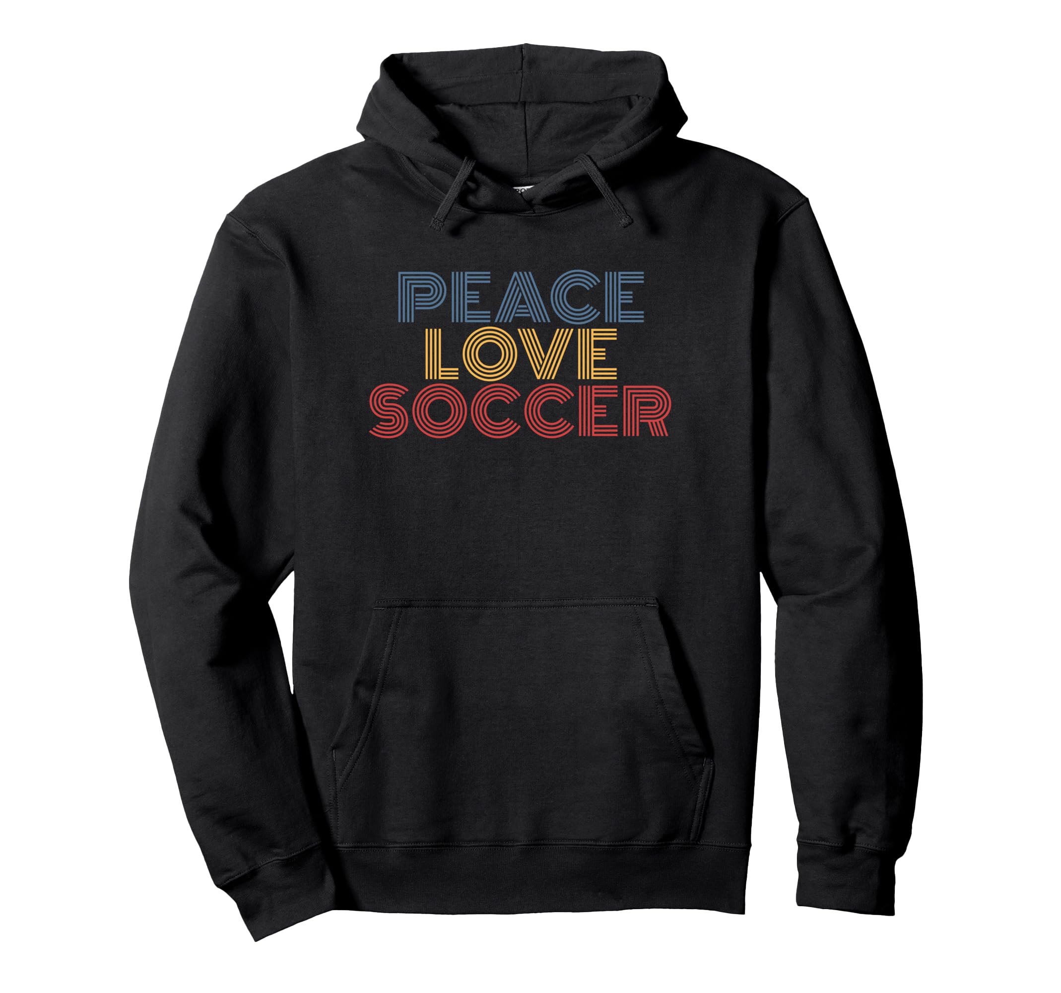 Peace Love Soccer 70S Hoodie - Novelty Apparel for Adults - T-Shirt, Sweatshirt, Hoodie