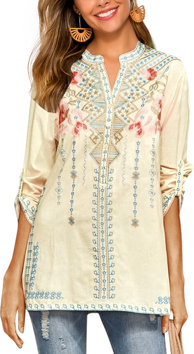 Women's Embroidered Tops Mexican V Neck Summer Casual - Adult & Kids T-Shirts, Sweatshirts & Hoodies apparel design preview 1