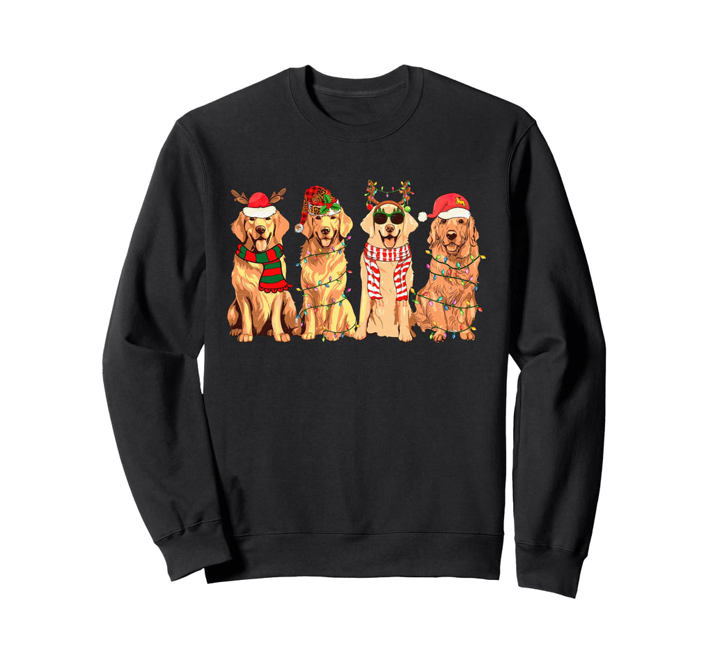 Golden Retriever Lights Santa Hat Dog Sweatshirt - Trendy Graphic Unisex - T-Shirt, Sweatshirt, Hoodie