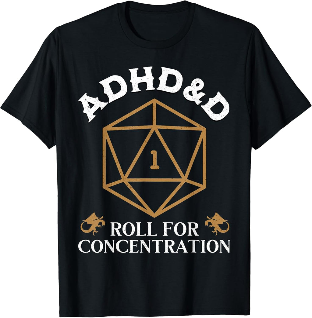 Vintage ADHD&D Roll for Concentration DND Men Women - Adult & Kids T-Shirts, Sweatshirts & Hoodies apparel design preview 1