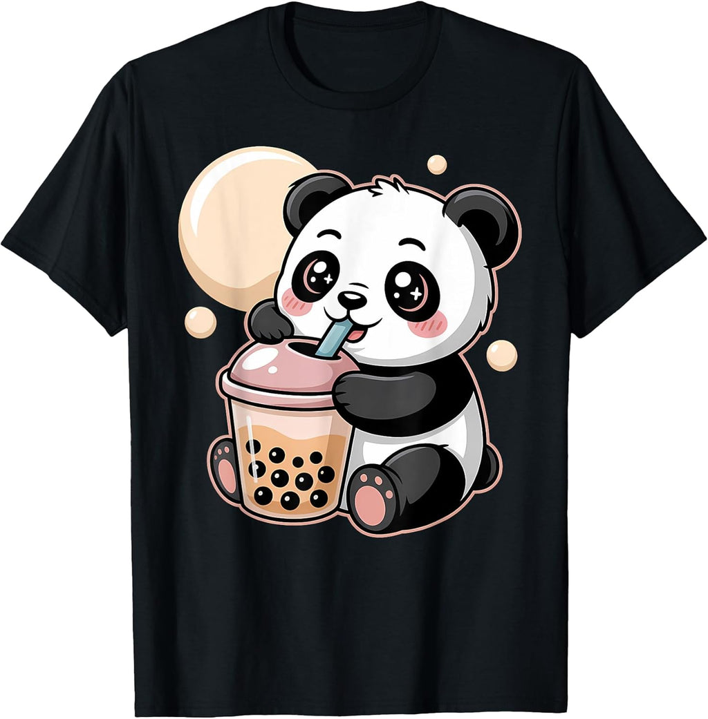 Cute Kawaii Panda Drinking Boba Bubble Tea Aesthetic - Adult & Kids T-Shirts, Sweatshirts & Hoodies apparel design preview 1