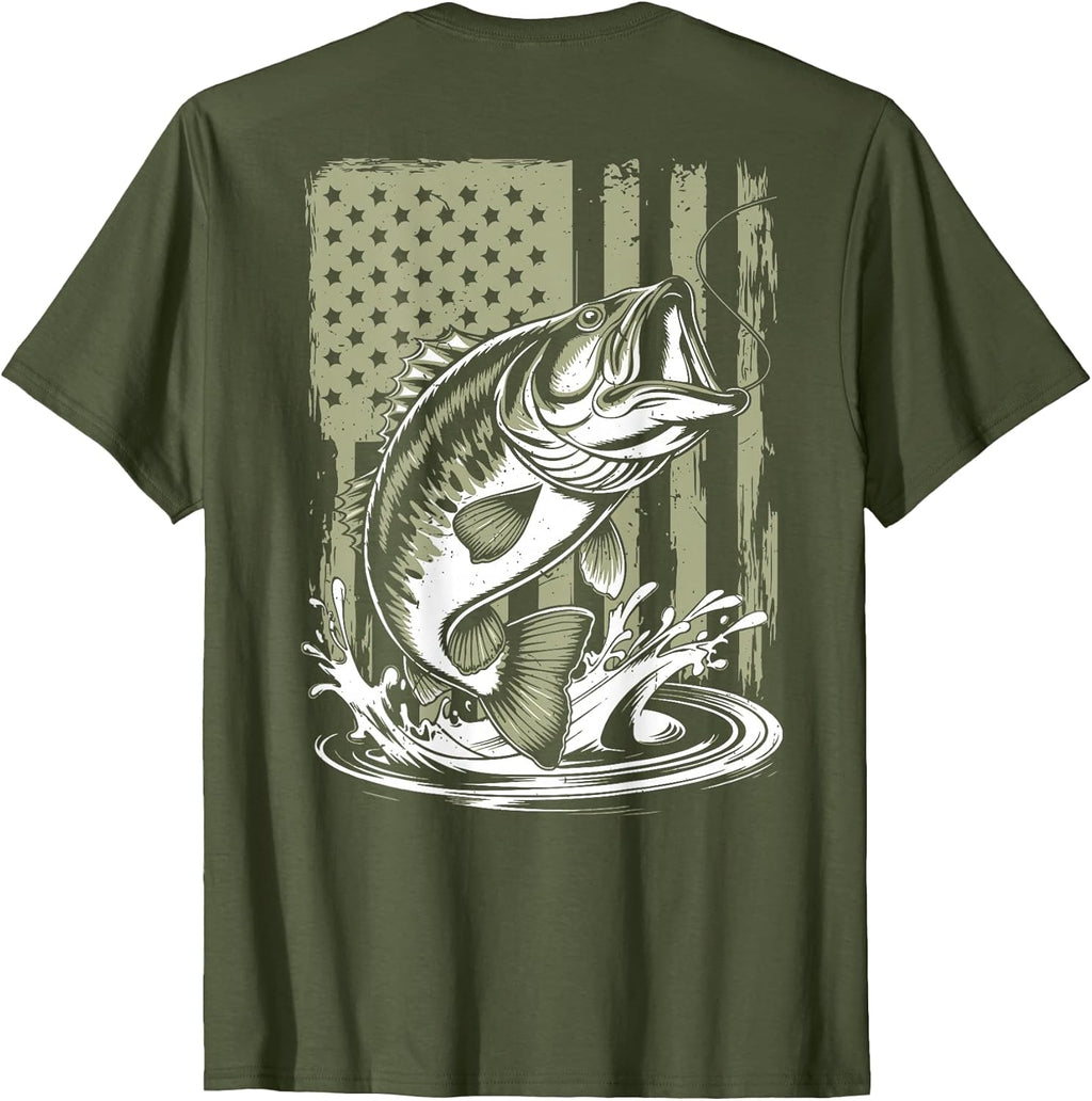 Fishing Camo Bass Fish American Flag Men's Graphic - Adult & Kids T-Shirts, Sweatshirts & Hoodies apparel design preview 1