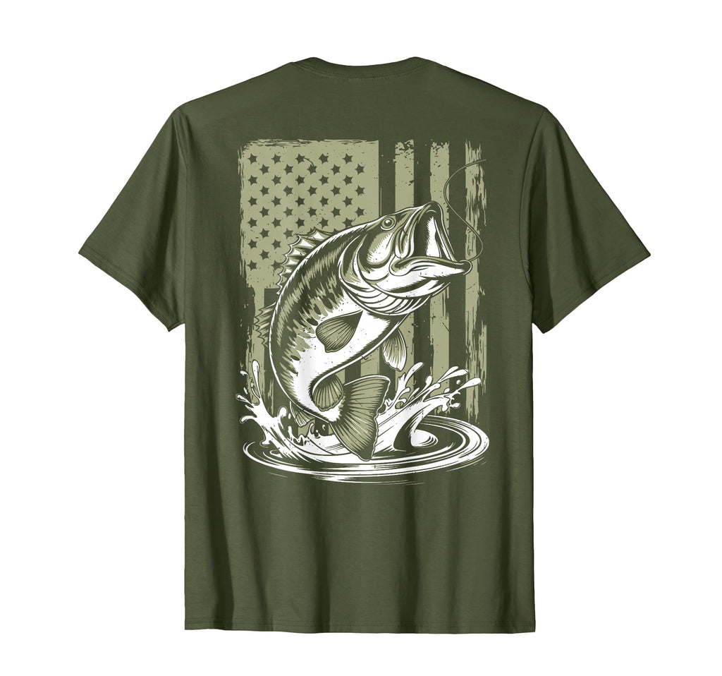 Fishing Camo Bass Fish American Flag T-Shirt - Graphic Print for Adults - T-Shirt, Sweatshirt, Hoodie