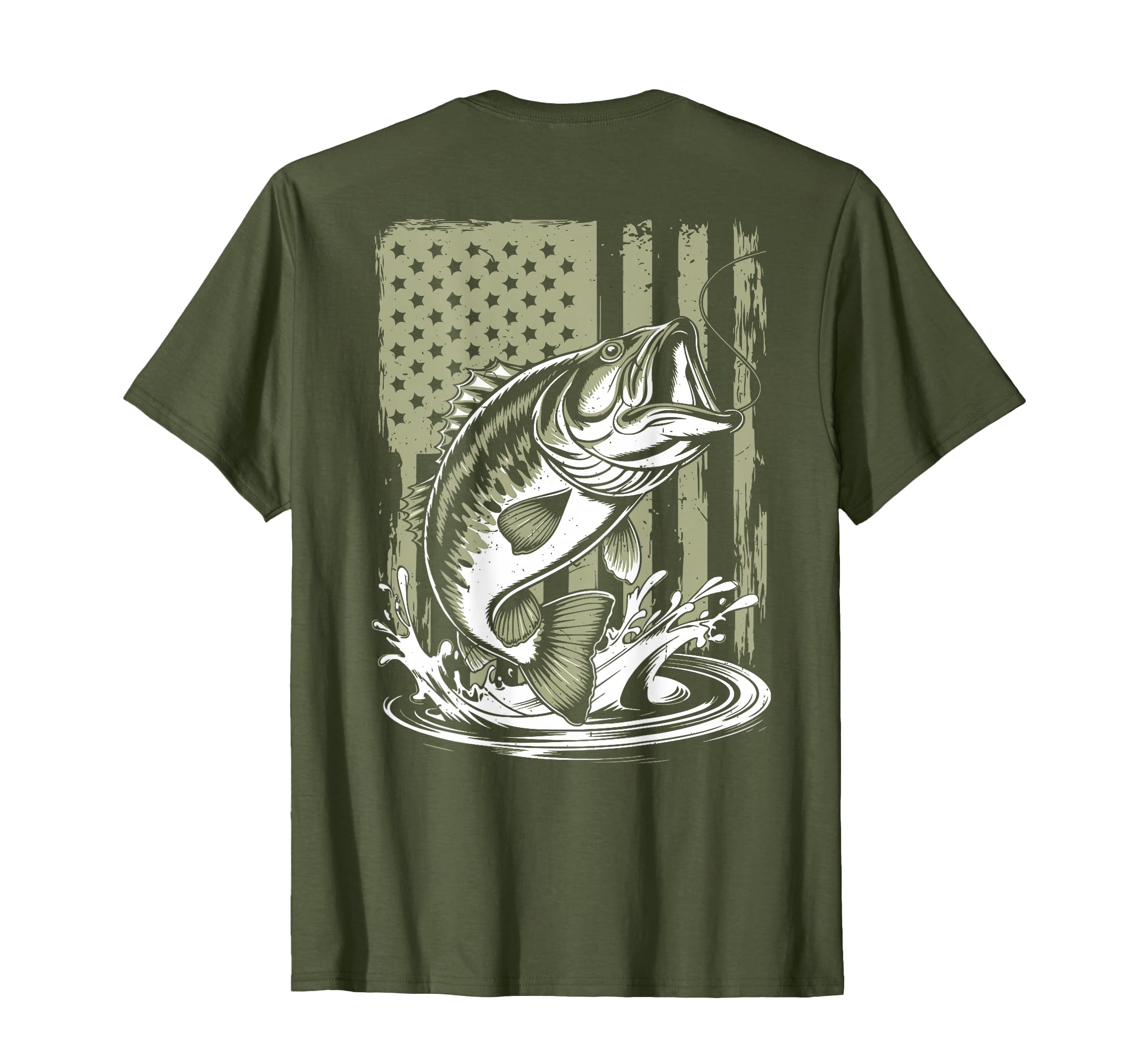 Fishing Camo Bass Fish American Flag T-Shirt - Graphic Print for Adults - T-Shirt, Sweatshirt, Hoodie
