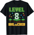 Level 8 Unlocked Pixel Gamer 8th Birthday Gaming Boys - Adult & Kids T-Shirts, Sweatshirts & Hoodies apparel design preview 1