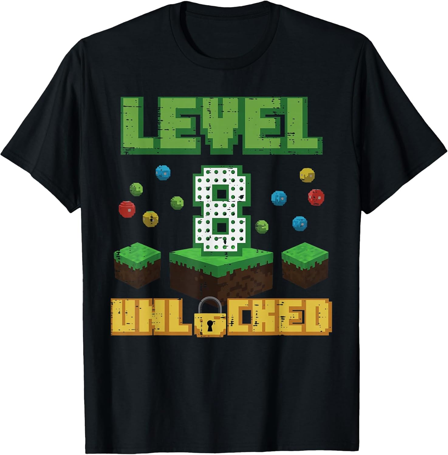 Level 8 Unlocked Pixel Gamer 8th Birthday Gaming Boys - Adult & Kids T-Shirts, Sweatshirts & Hoodies apparel design preview 1