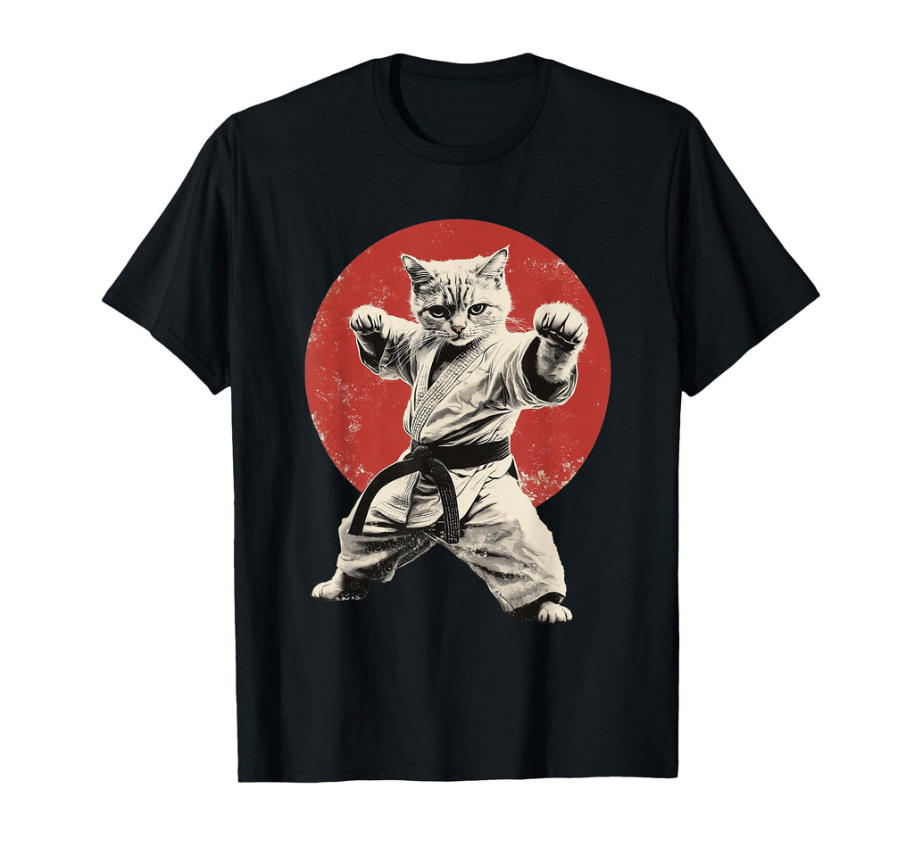 Cat Karate Judo Japan Japanese Flag T-Shirt - Minimalist Print for Adults - T-Shirt, Sweatshirt, Hoodie