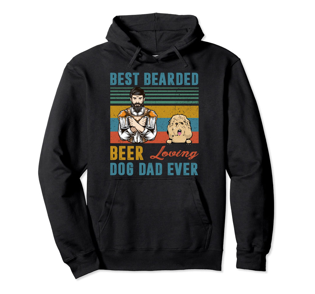 Best Bearded Beer Loving Dog Dad Hoodie - Aesthetic Graphic for Adults - T-Shirt, Sweatshirt, Hoodie