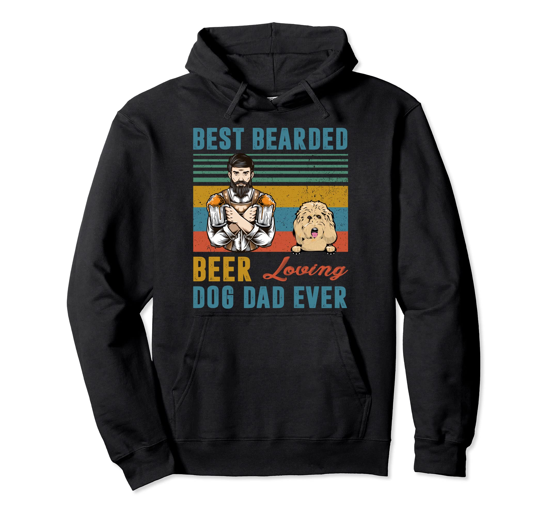 Best Bearded Beer Loving Dog Dad Hoodie - Aesthetic Graphic for Adults - T-Shirt, Sweatshirt, Hoodie