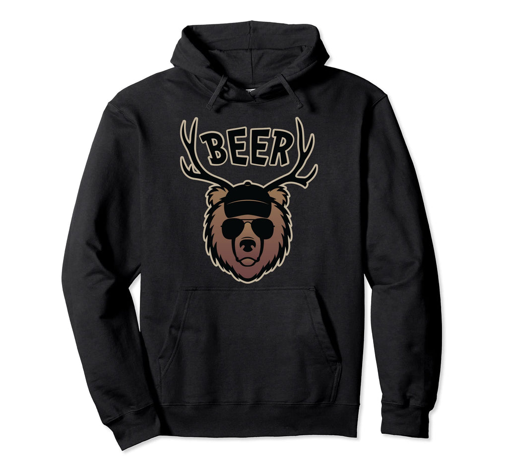 Funny Bear Deer Antlers Beer Hoodie - Graphic Print Men Women - T-Shirt, Sweatshirt, Hoodie