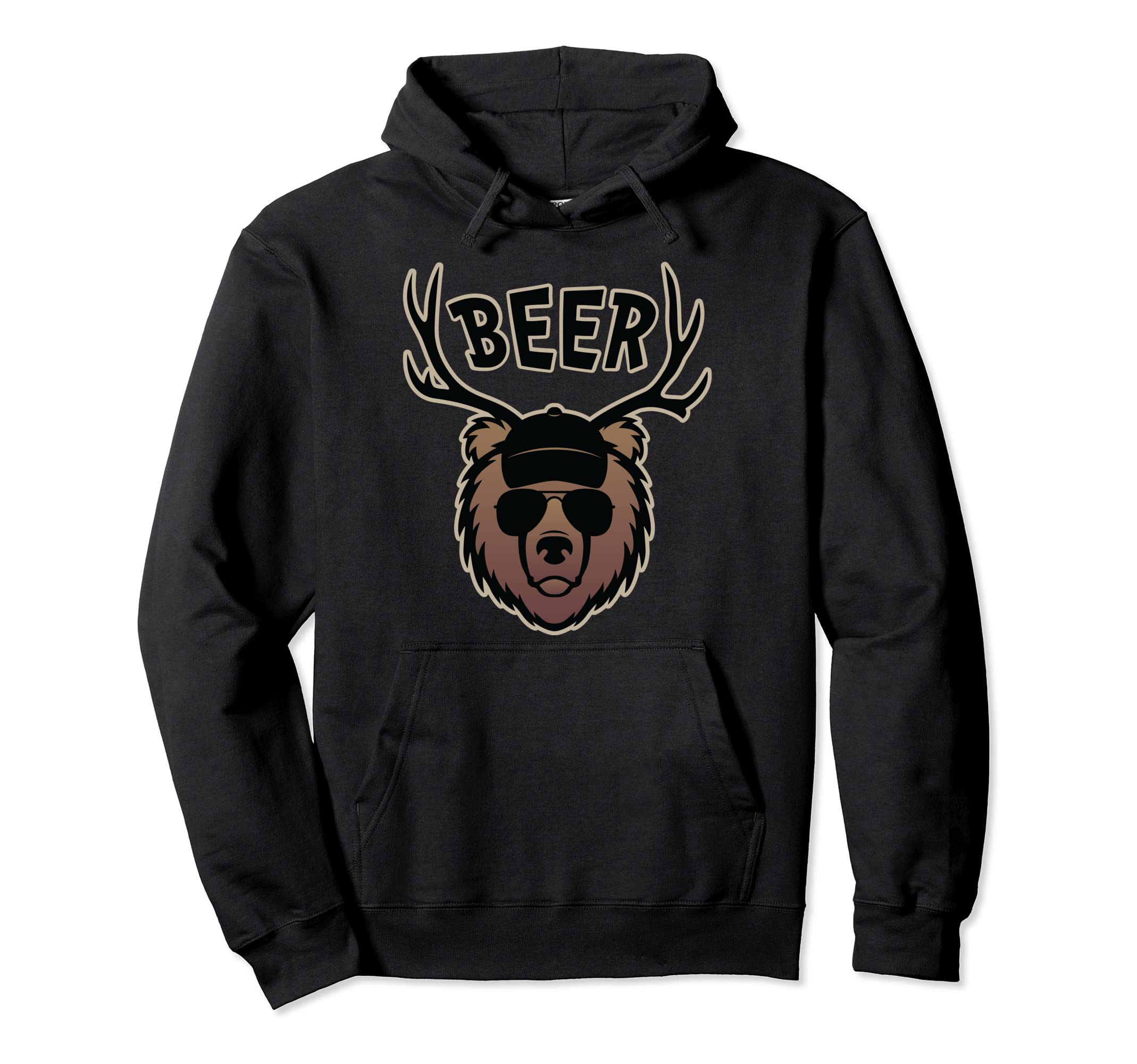 Funny Bear Deer Antlers Beer Hoodie - Graphic Print Men Women - T-Shirt, Sweatshirt, Hoodie