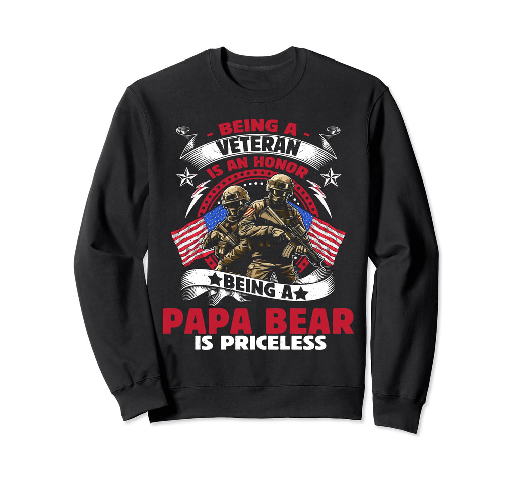 Veteran Papa Bear Dad Usa Flag Sweatshirt - Fun Novelty Design for Adults - T-Shirt, Sweatshirt, Hoodie
