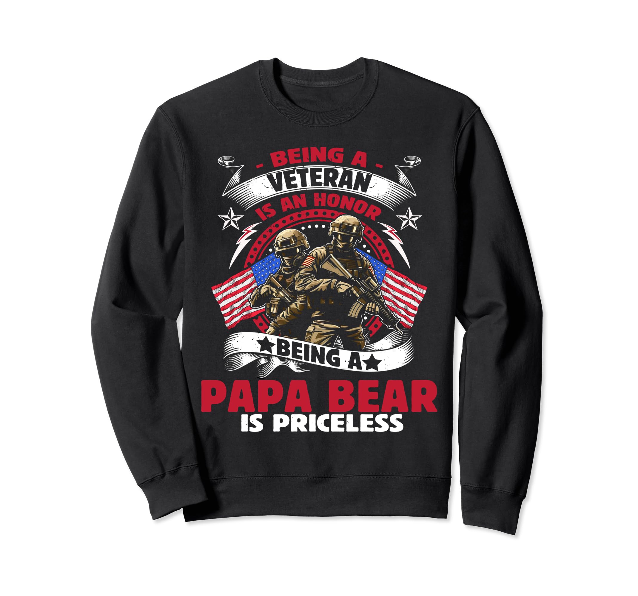 Veteran Papa Bear Dad Usa Flag Sweatshirt - Fun Novelty Design for Adults - T-Shirt, Sweatshirt, Hoodie