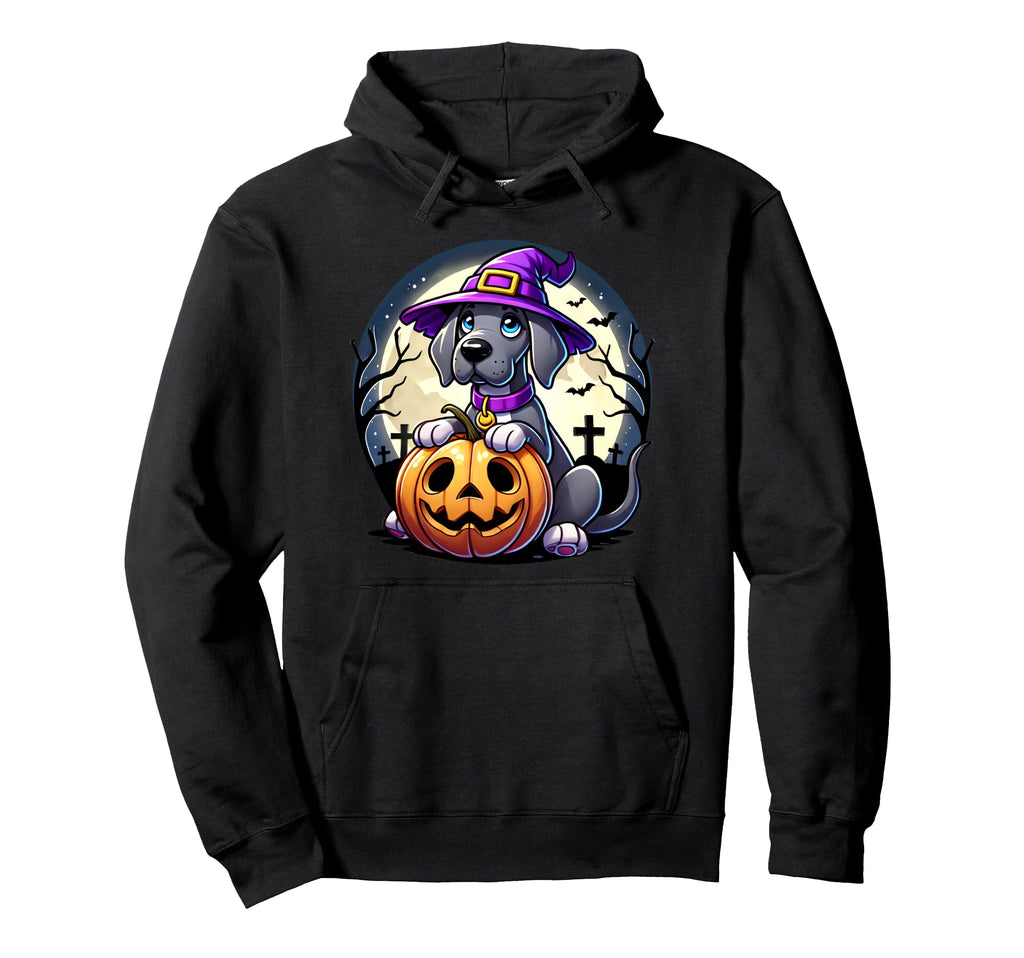 Halloween Great Dane Witch Hat Jack Hoodie - Fun Novelty Design Men Women - T-Shirt, Sweatshirt, Hoodie