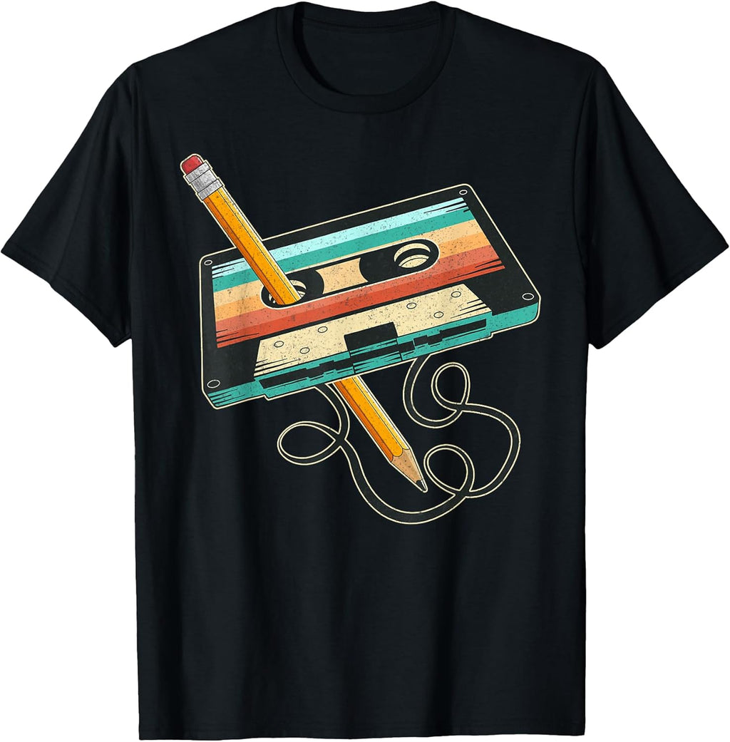 Cassette Tape with Pencil 80s 90s Music Vintage Party - Adult & Kids T-Shirts, Sweatshirts & Hoodies apparel design preview 1