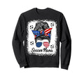 Soccer Nana Messy Bun Usa Flag Glasses Sweatshirt - Novelty Apparel Unisex - T-Shirt, Sweatshirt, Hoodie