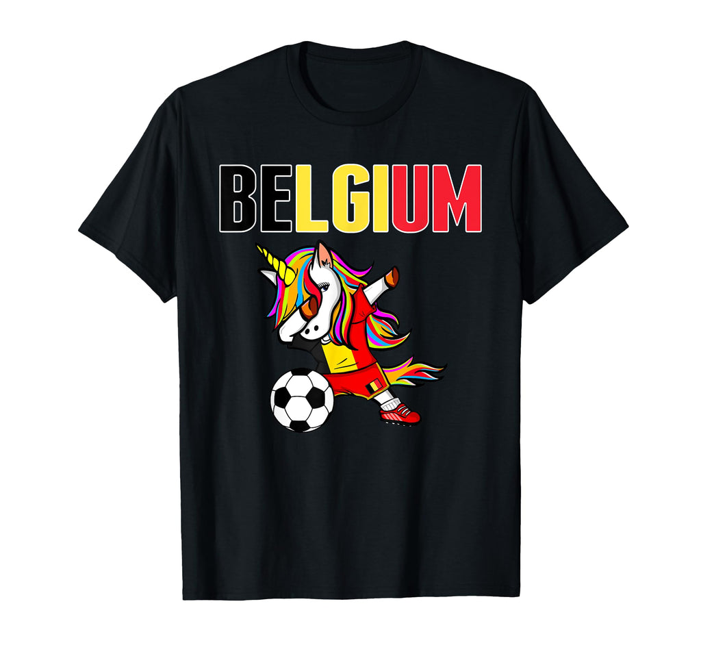 Dabbing Unicorn Belgium Soccer Fans T-Shirt - Minimalist Print Men Women - T-Shirt, Sweatshirt, Hoodie