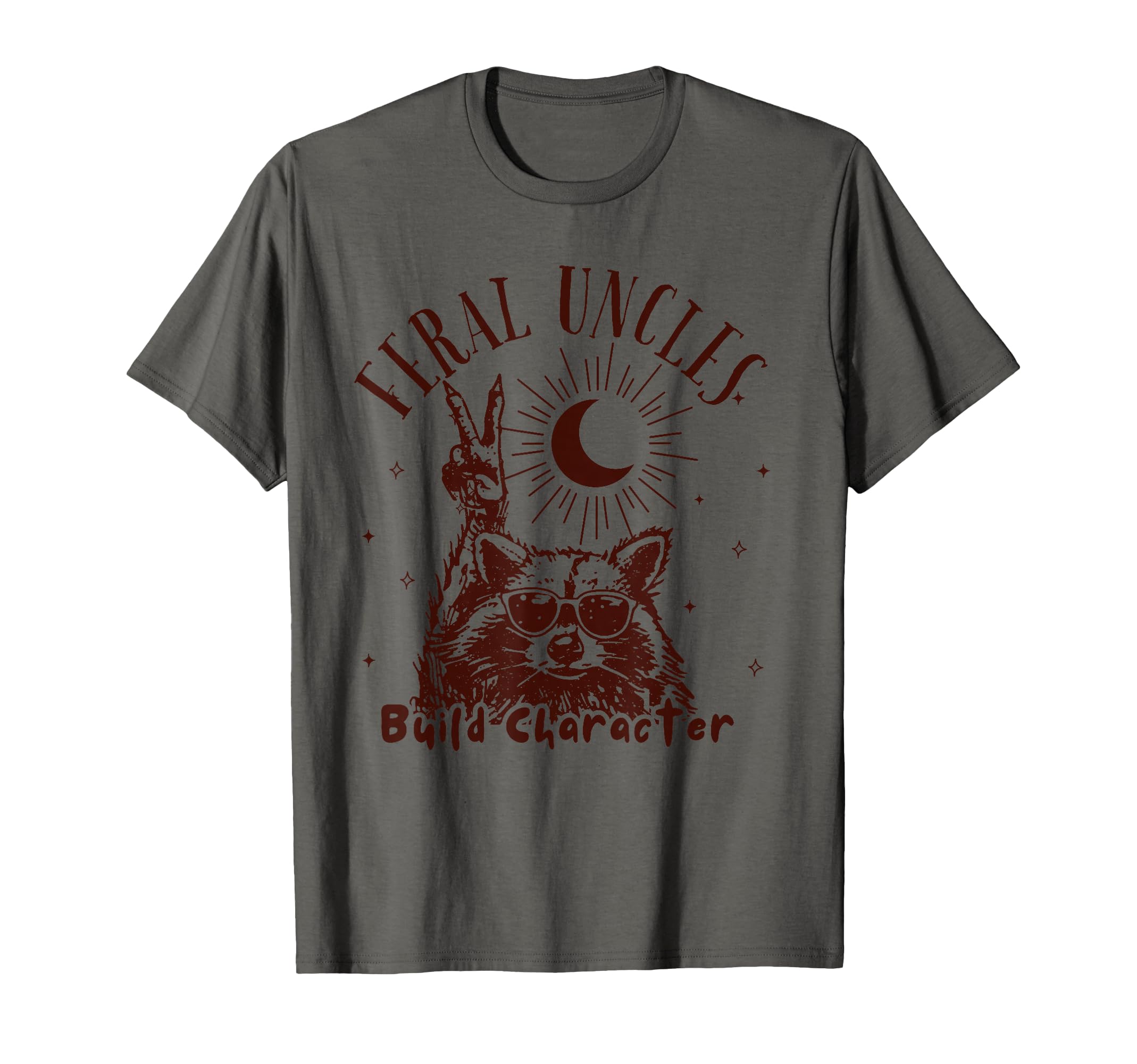 Feral Uncles Build Character Raccoon T-Shirt - Trendy Graphic for Adults - T-Shirt, Sweatshirt, Hoodie