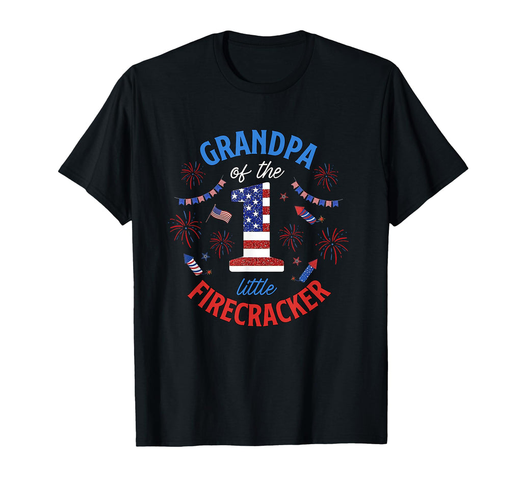Grandpa Little Firecracker 4Th July T-Shirt - Novelty Apparel for Adults - T-Shirt, Sweatshirt, Hoodie