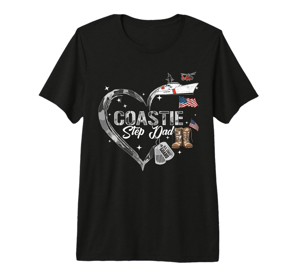 Mens Proud Coastie Step Dad Heart Coast T-Shirt - Minimalist Print Unisex - T-Shirt, Sweatshirt, Hoodie