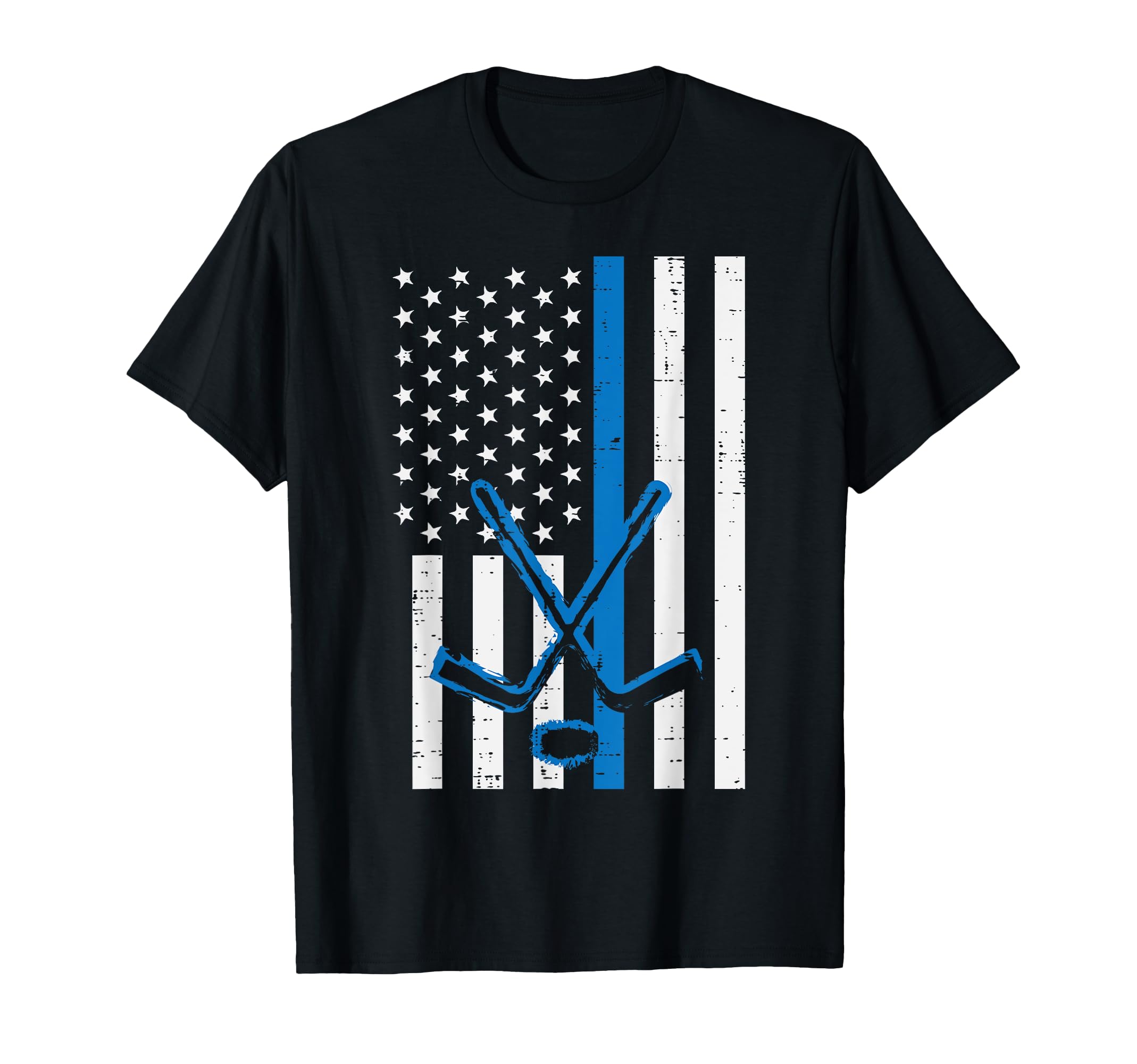 Us Flag Blue Line Ice Hockey T-Shirt - Casual Everyday Wear Men Women - T-Shirt, Sweatshirt, Hoodie