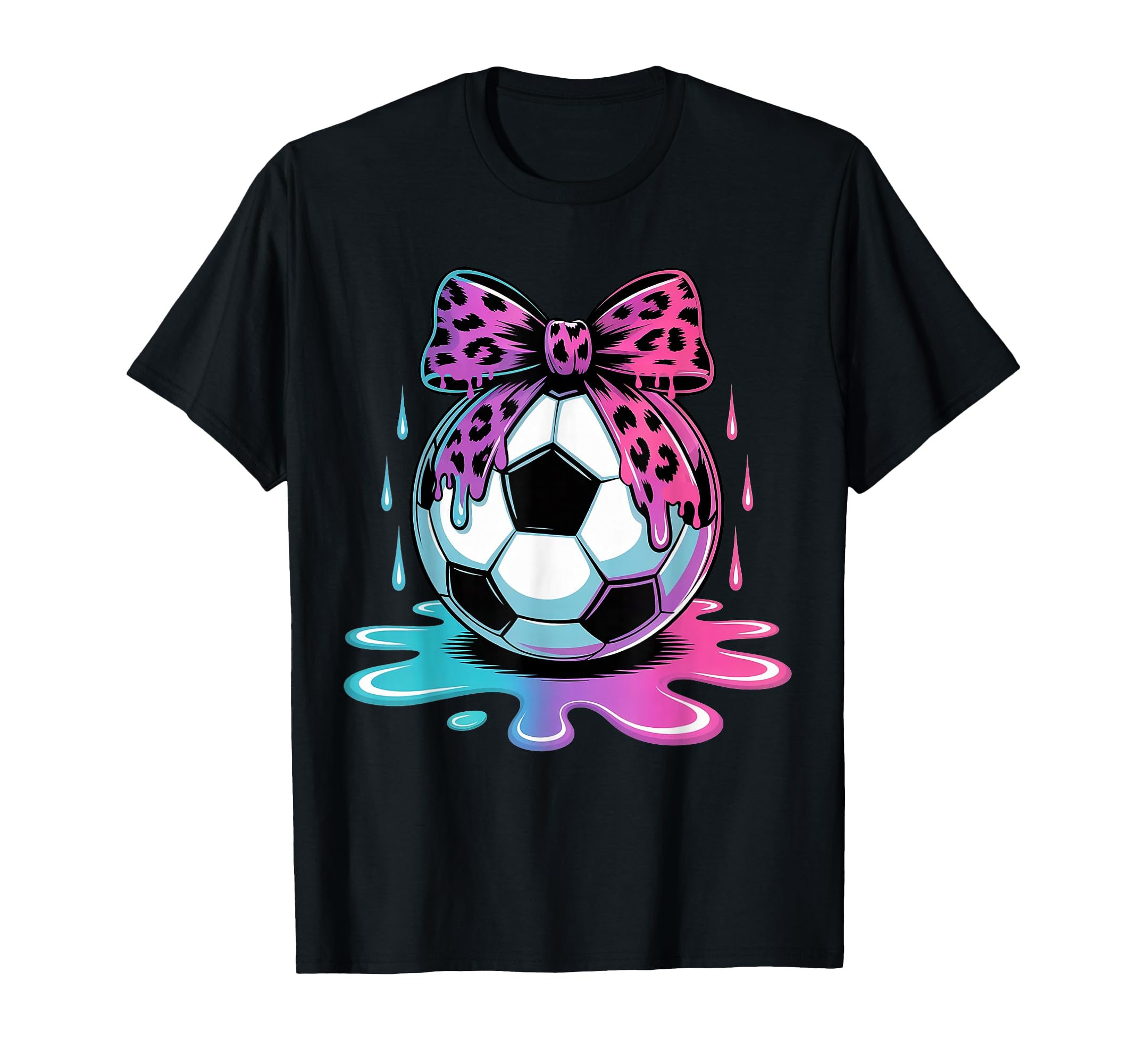 Dripping Soccer Coquette Bow Leopard T-Shirt - Novelty Apparel Unisex - T-Shirt, Sweatshirt, Hoodie