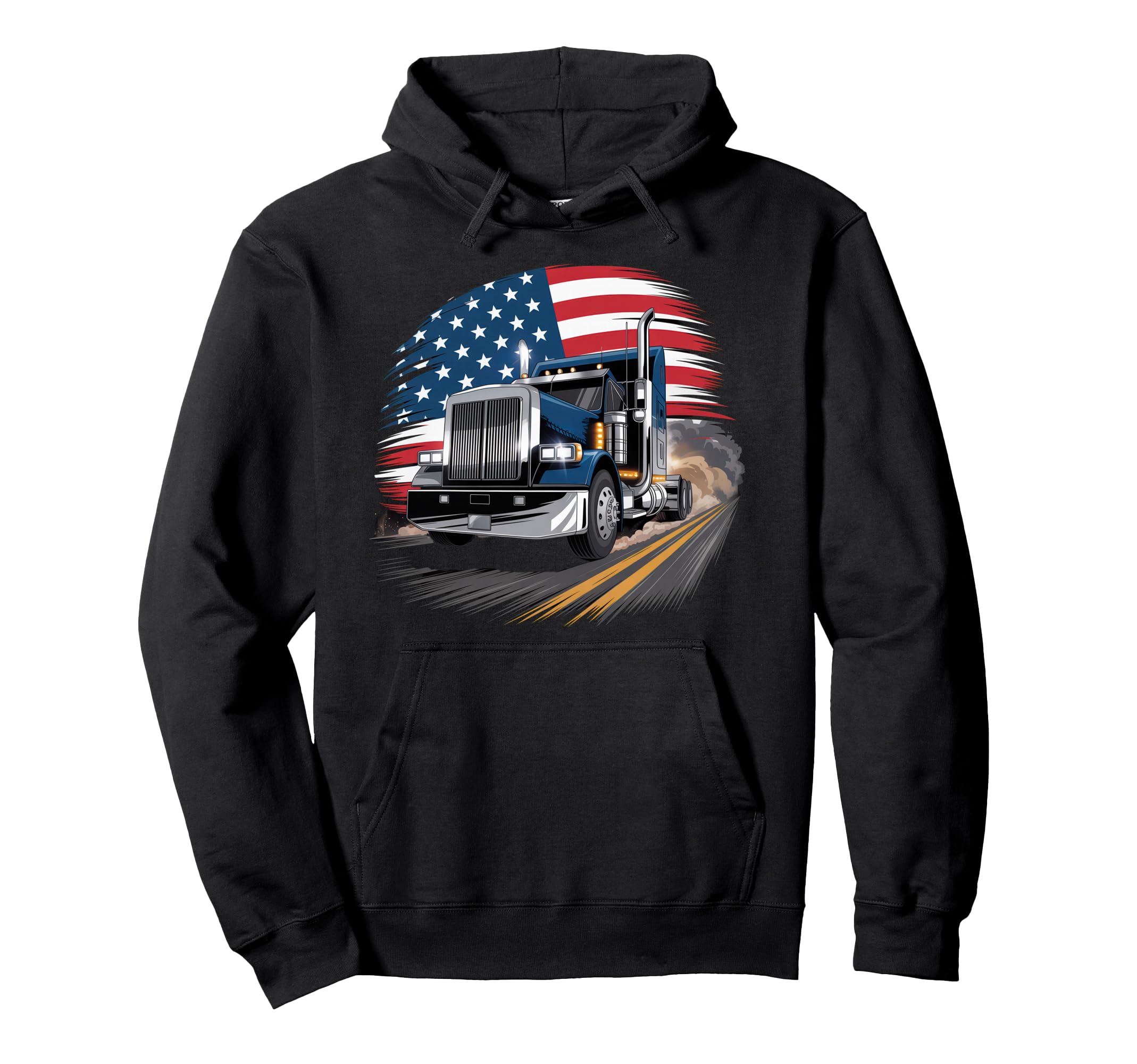 American Flag Trucker Dad Big Rig Trailer Hoodie - Novelty Apparel Unisex - T-Shirt, Sweatshirt, Hoodie