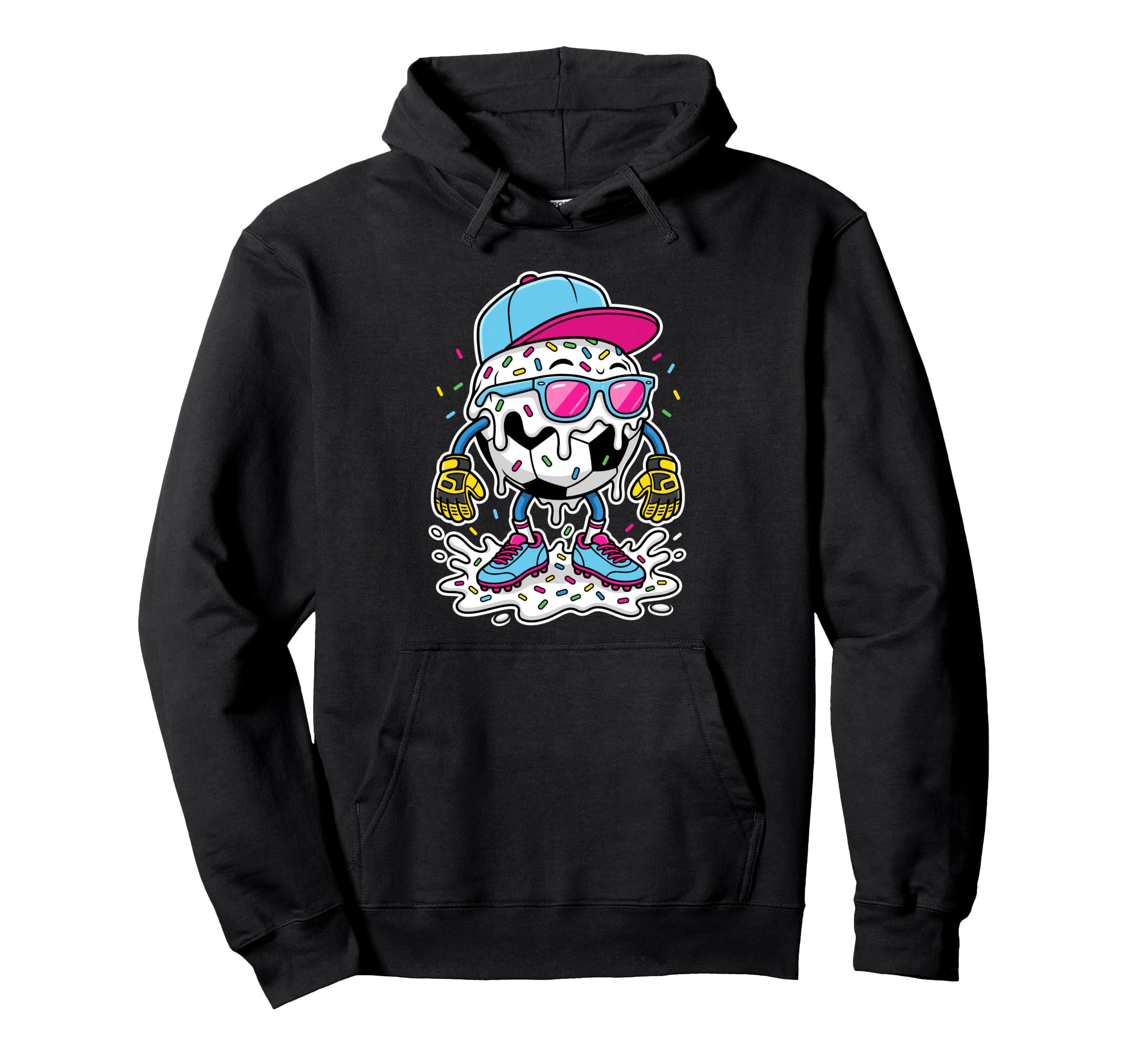 Soccer Ball Melting Ice Cream Drip Hoodie - Fun Novelty Design Men Women - T-Shirt, Sweatshirt, Hoodie