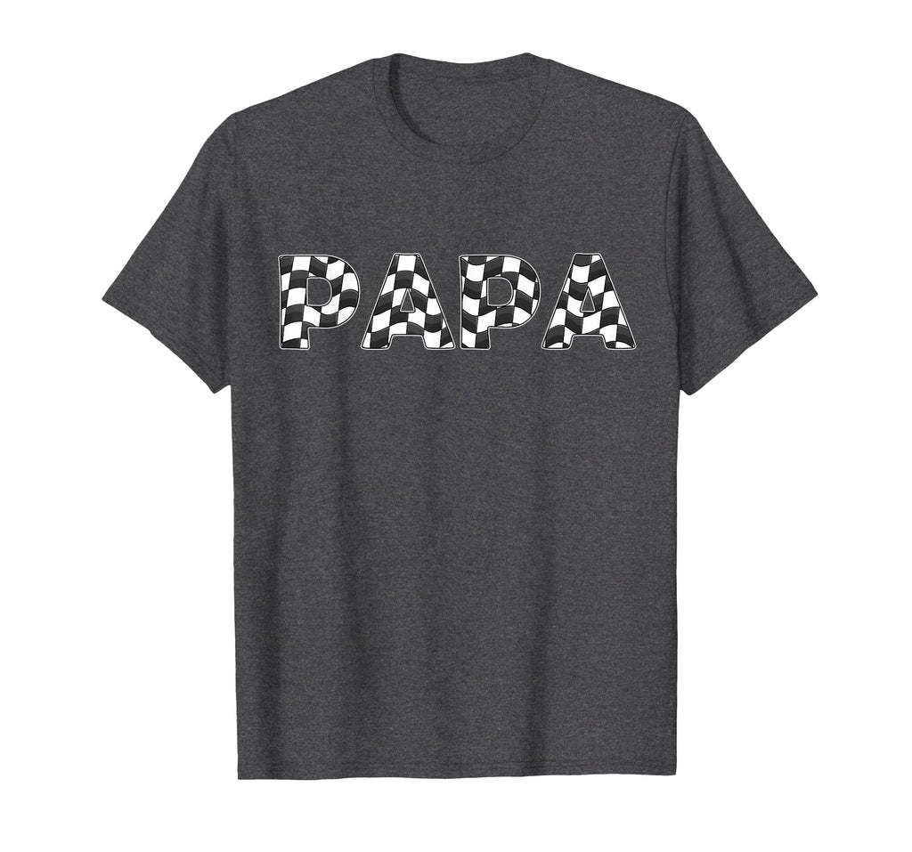 Checkered Race Car Papa White Black T-Shirt - Graphic Print for Adults - T-Shirt, Sweatshirt, Hoodie