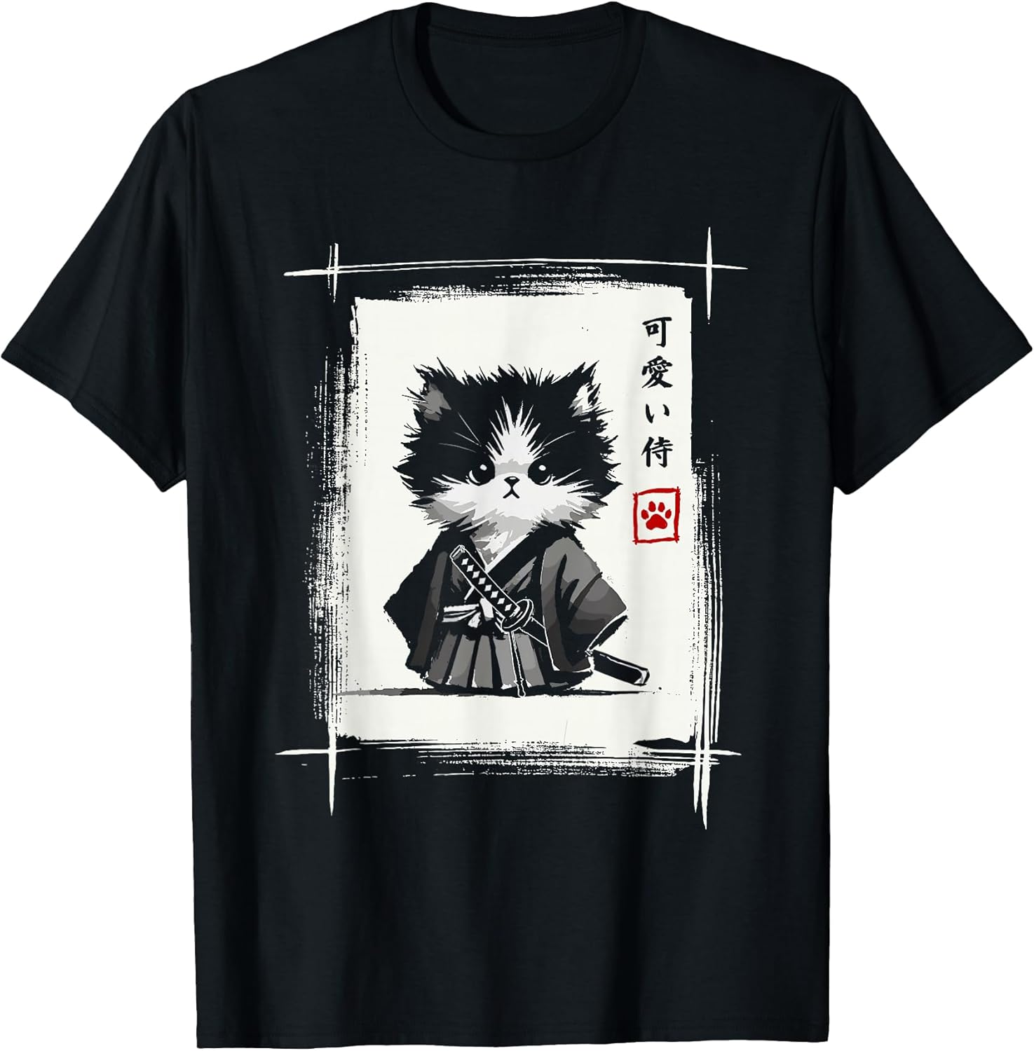 Samurai Cat Japanese Art Sumi-e Novelty Kawaii Funny - Adult & Kids T-Shirts, Sweatshirts & Hoodies apparel design preview 1