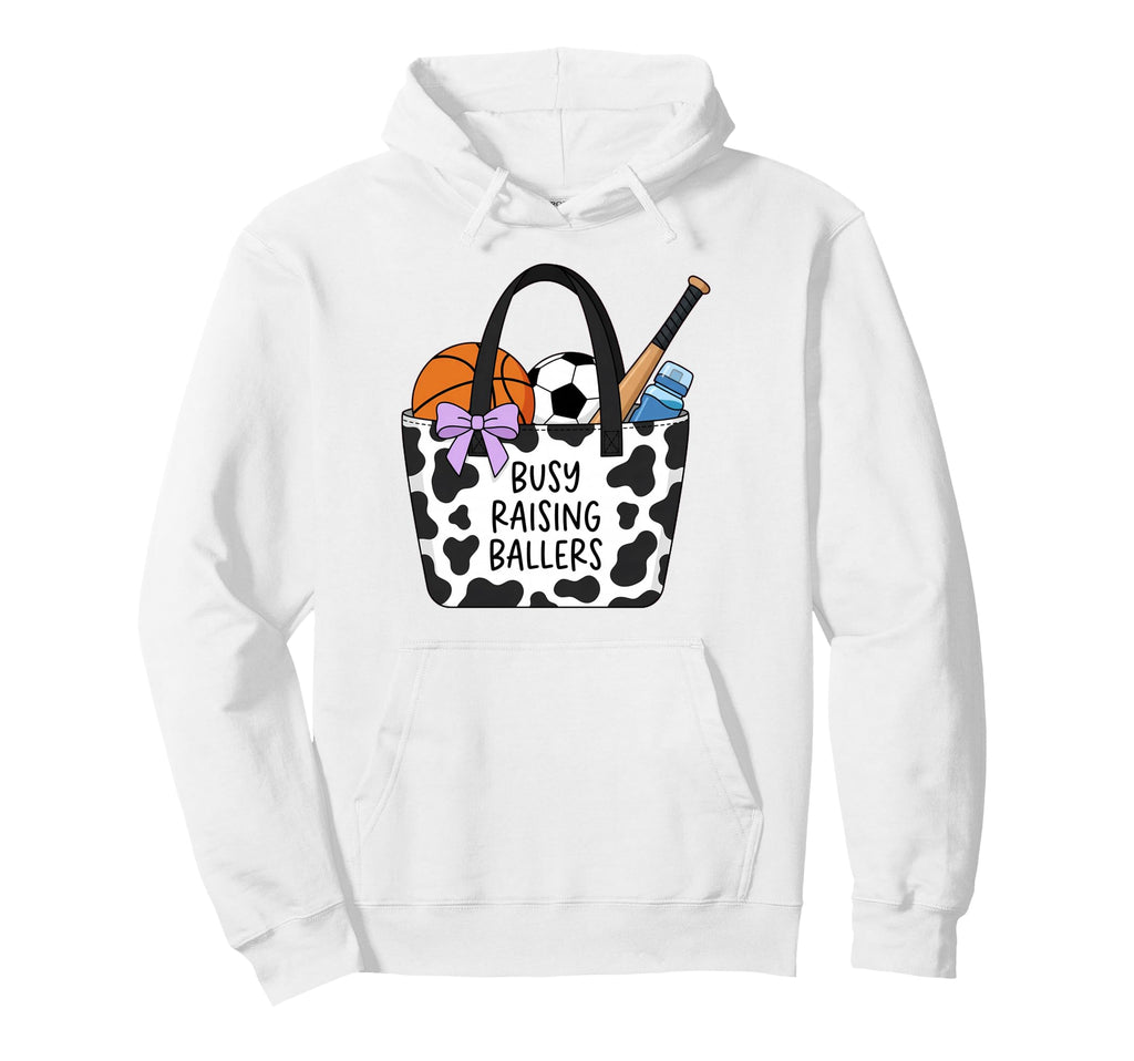 Busy Raising Ballers Cow Tote Bag Hoodie - Fun Novelty Design for Adults - T-Shirt, Sweatshirt, Hoodie