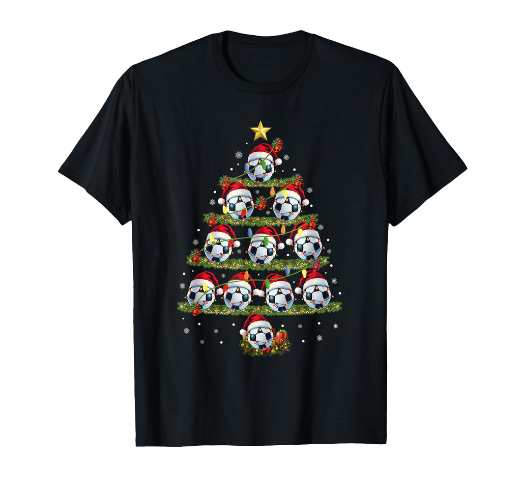 Soccer Tree Lights Santa Hat T-Shirt - Casual Everyday Wear for Adults - T-Shirt, Sweatshirt, Hoodie