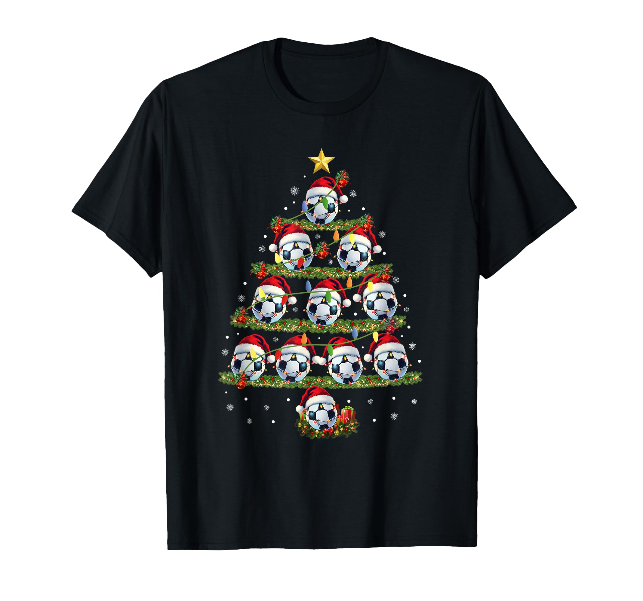 Soccer Tree Lights Santa Hat T-Shirt - Casual Everyday Wear for Adults - T-Shirt, Sweatshirt, Hoodie