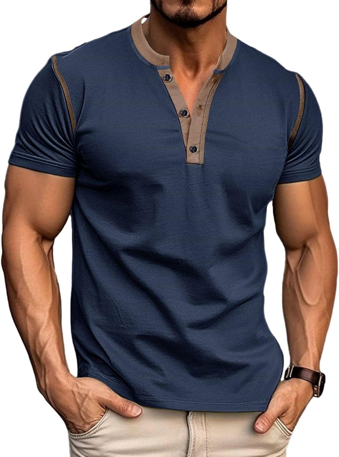 Men's Casual Henley Classic Button Cotton Short - Adult & Kids T-Shirts, Sweatshirts & Hoodies apparel design preview 1