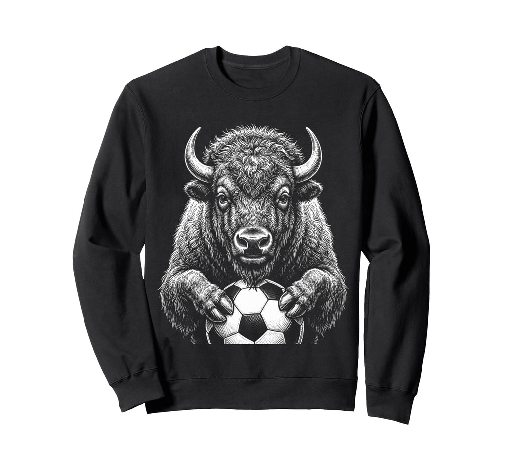 Soccer Fan Bison Buffalo Holding Sweatshirt - Casual Everyday Wear Unisex - T-Shirt, Sweatshirt, Hoodie