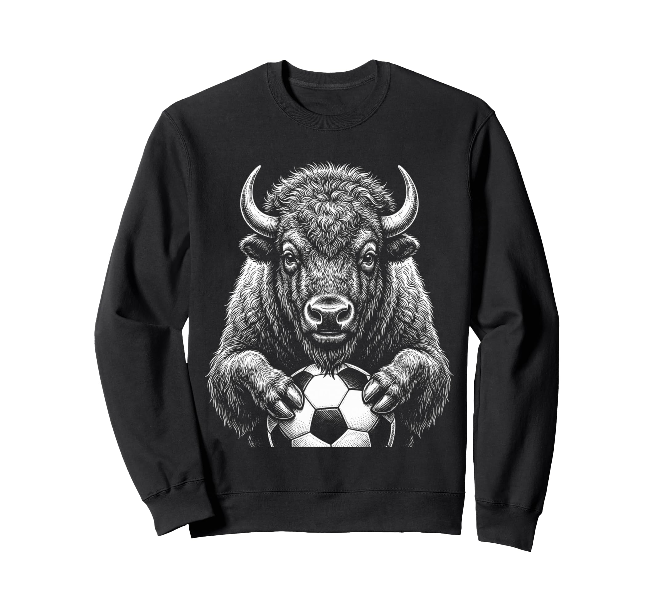 Soccer Fan Bison Buffalo Holding Sweatshirt - Casual Everyday Wear Unisex - T-Shirt, Sweatshirt, Hoodie