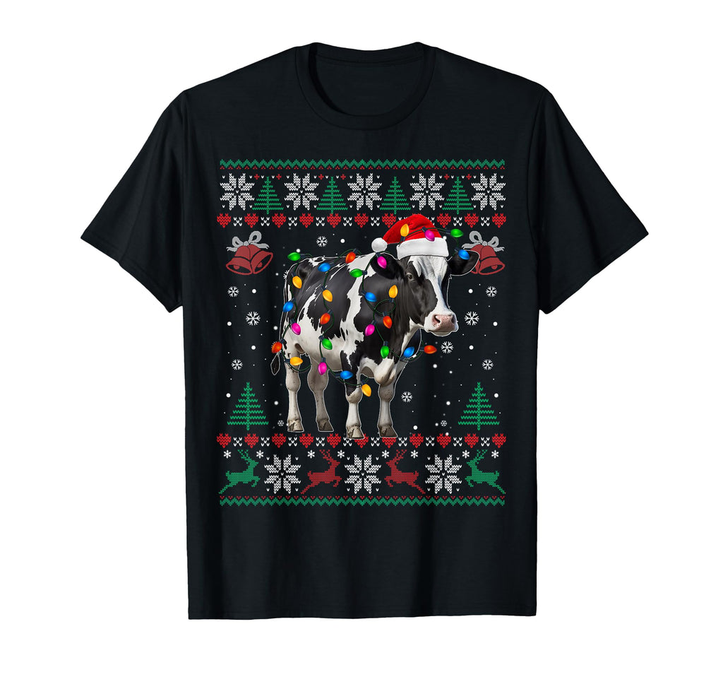 Ugly Cow Santa Hat And Light Up T-Shirt - Novelty Apparel Men Women - T-Shirt, Sweatshirt, Hoodie
