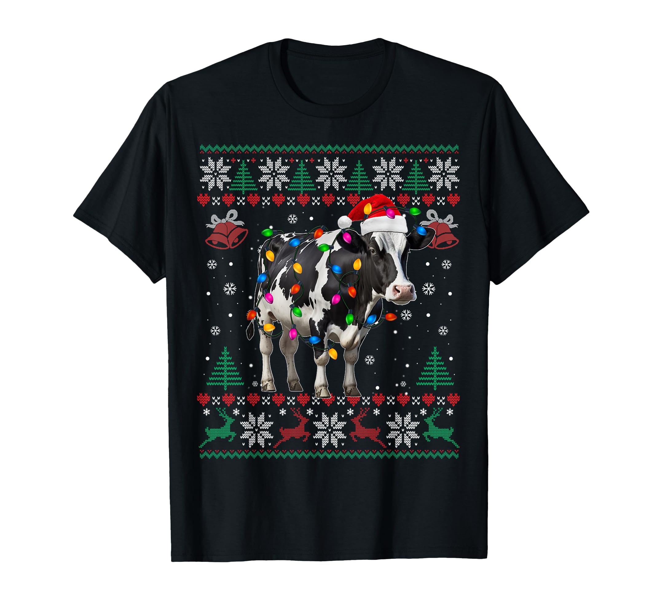 Ugly Cow Santa Hat And Light Up T-Shirt - Novelty Apparel Men Women - T-Shirt, Sweatshirt, Hoodie