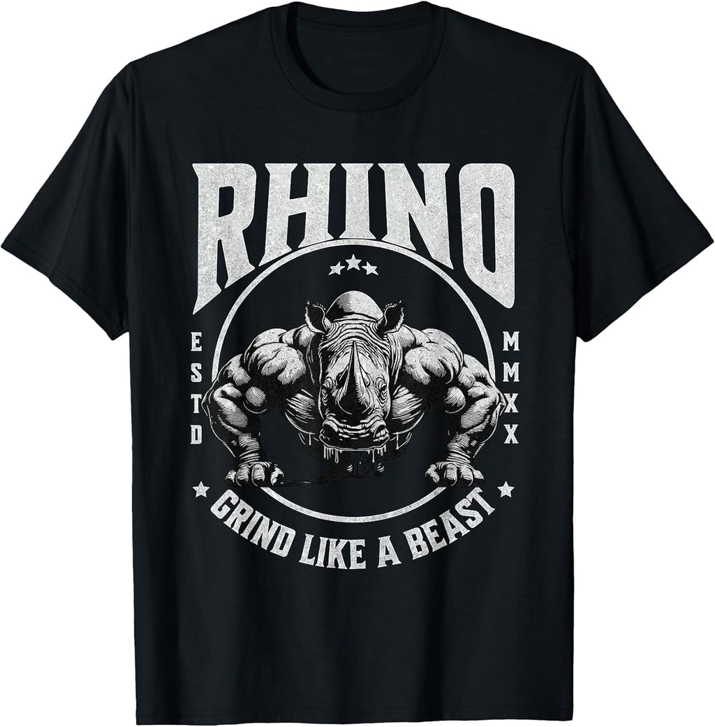Rhino Grind Like a Beast Pushup Gym Motivation - Adult & Kids T-Shirts, Sweatshirts & Hoodies apparel design preview 1