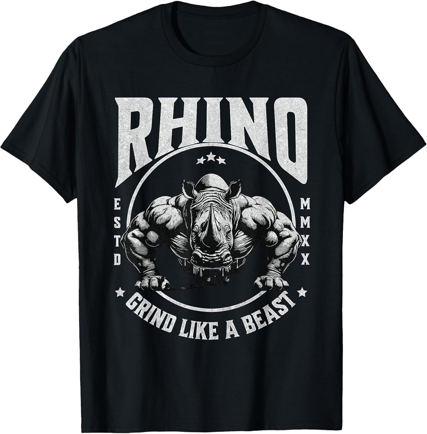 Rhino Grind Like a Beast Pushup Gym Motivation - Adult & Kids T-Shirts, Sweatshirts & Hoodies apparel design preview 1