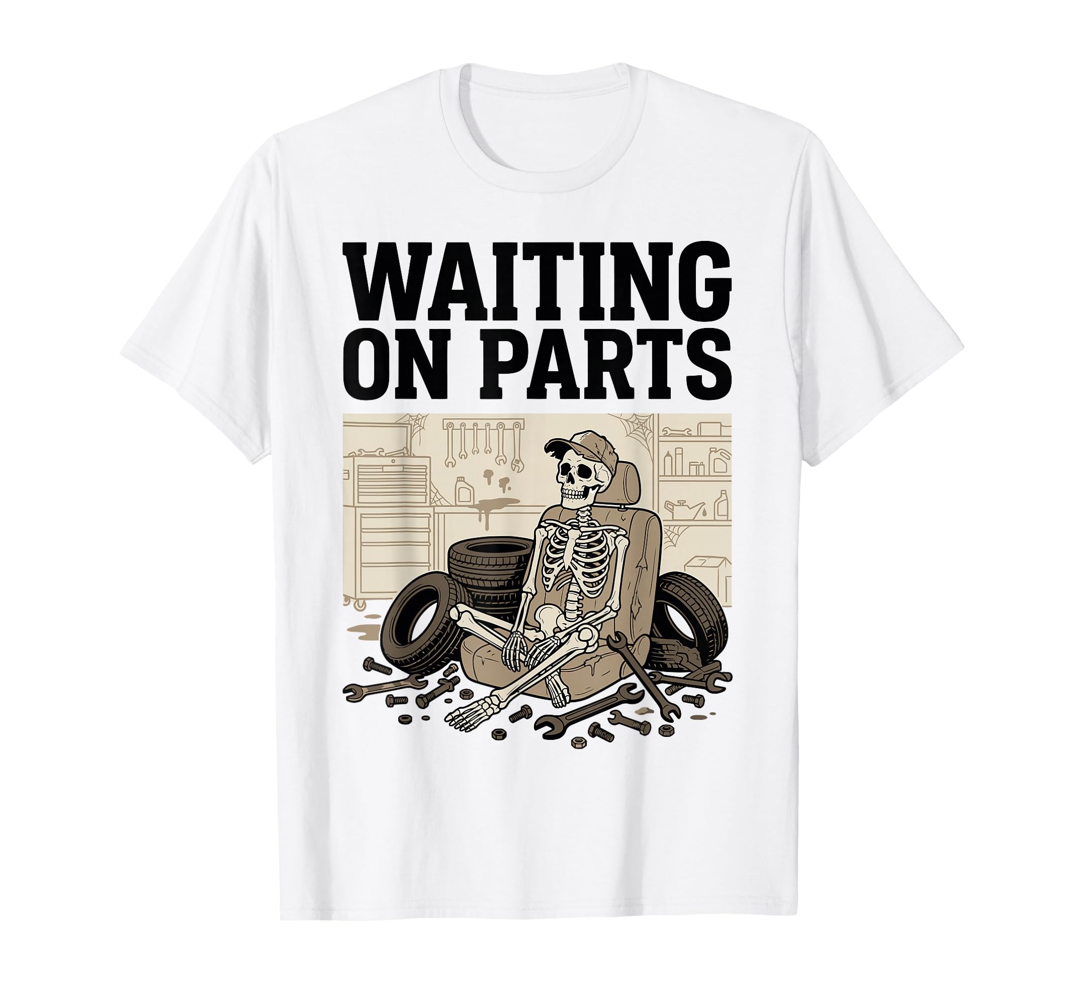 Funny Waiting Parts Skeleton Auto T-Shirt - Aesthetic Graphic for Adults - T-Shirt, Sweatshirt, Hoodie