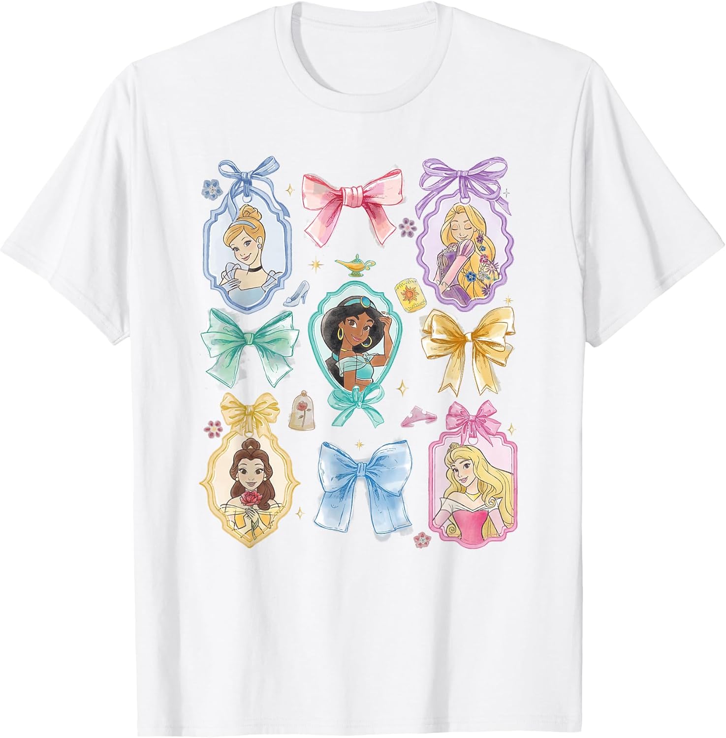 Princess and Bows Watercolor Portraits Collage - Adult & Kids T-Shirts, Sweatshirts & Hoodies apparel design preview 1
