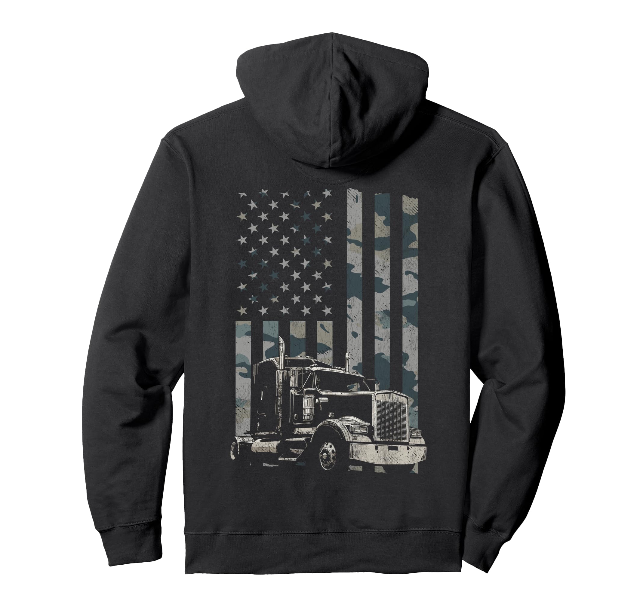 Trucker American Flag Trucking Back Hoodie - Trendy Graphic Men Women - T-Shirt, Sweatshirt, Hoodie