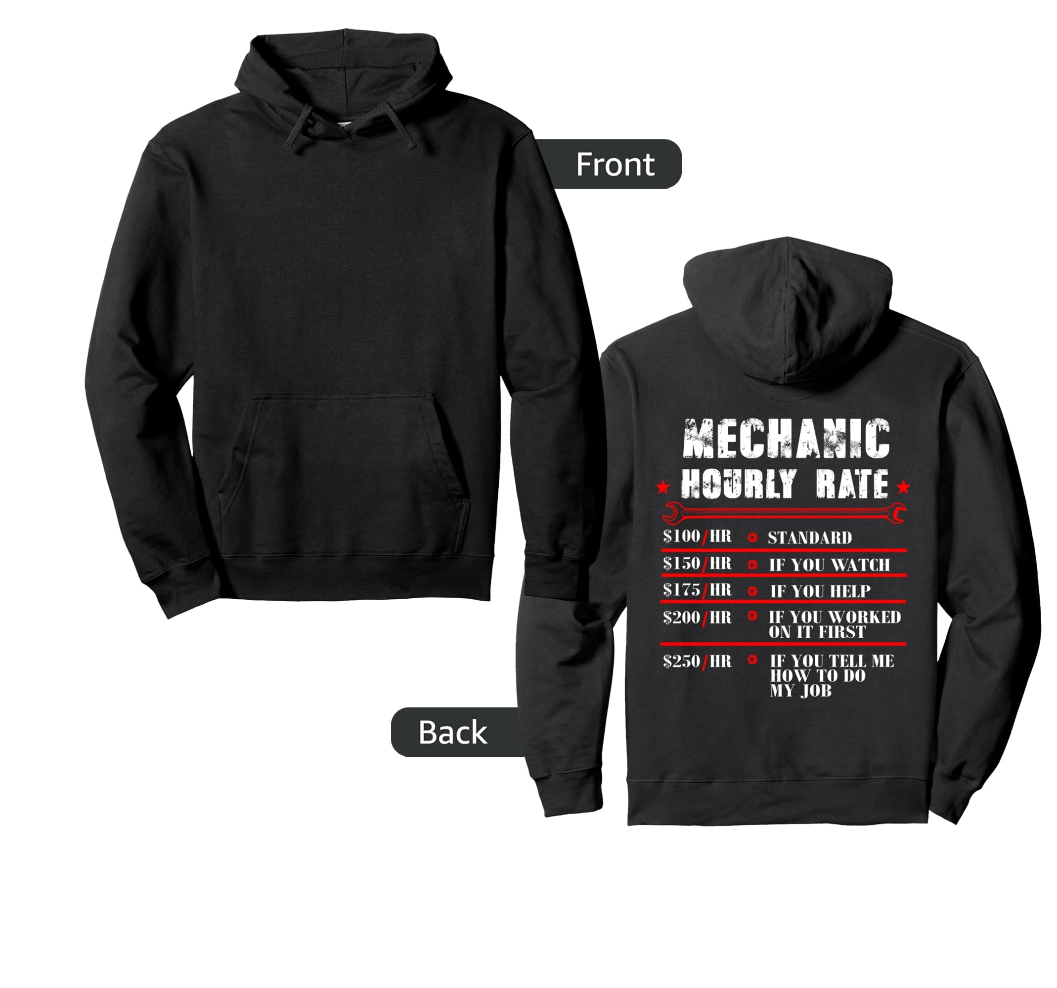 Mechanic Hourly Rate Funny Car Hoodie - Streetwear Style Men Women - T-Shirt, Sweatshirt, Hoodie